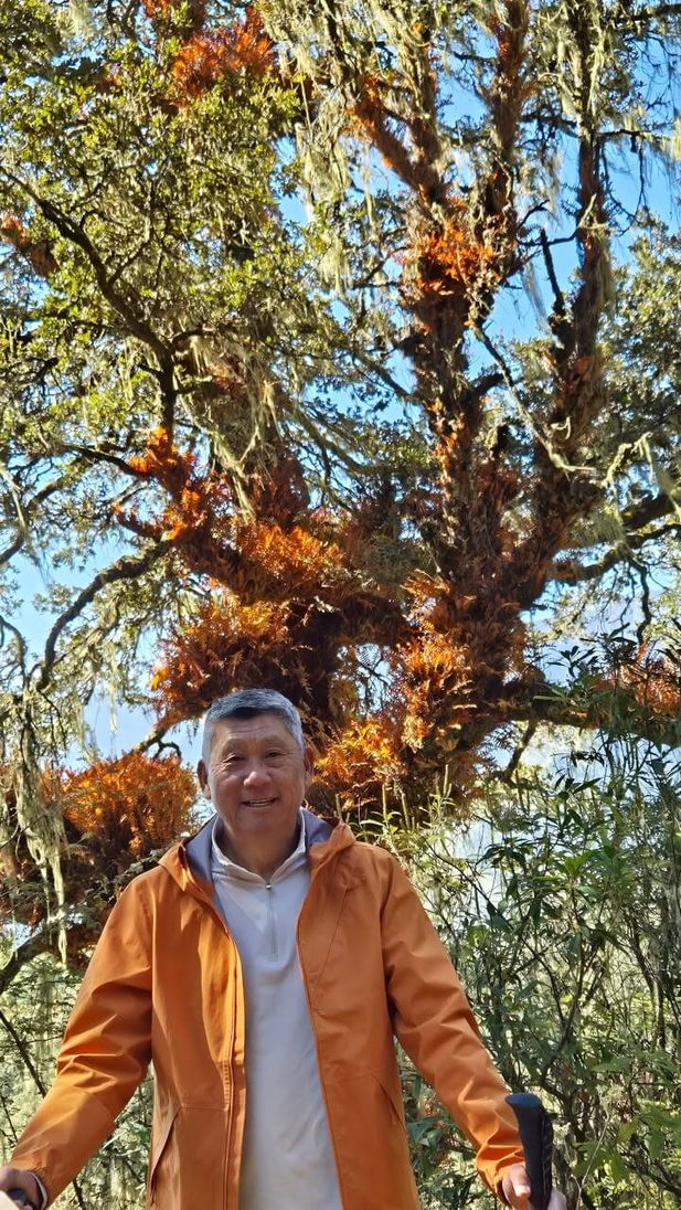 Man in orange jacket outdoors