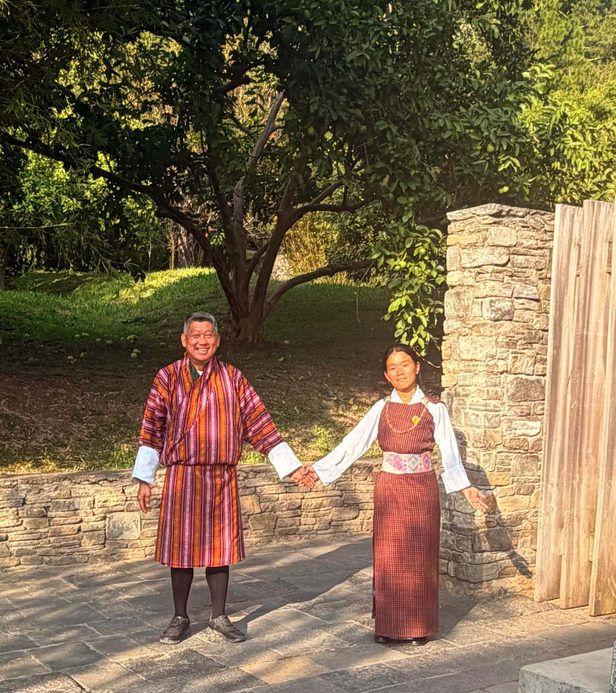 Couple in traditional Bhutanese attire.