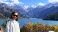 Woman at a mountain lake